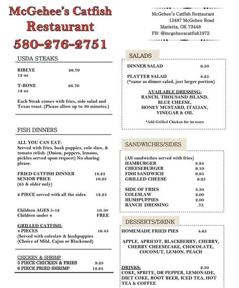 Mcgehee’s catfish restaurant menu 06/29/2023 - MenuPix User
